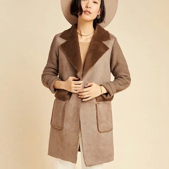Anthropologie Jackets & Blazers - Anthropologie HARLOW FAUX FUR WIDE COLLAR KNIT TRENCH JACKET COAT